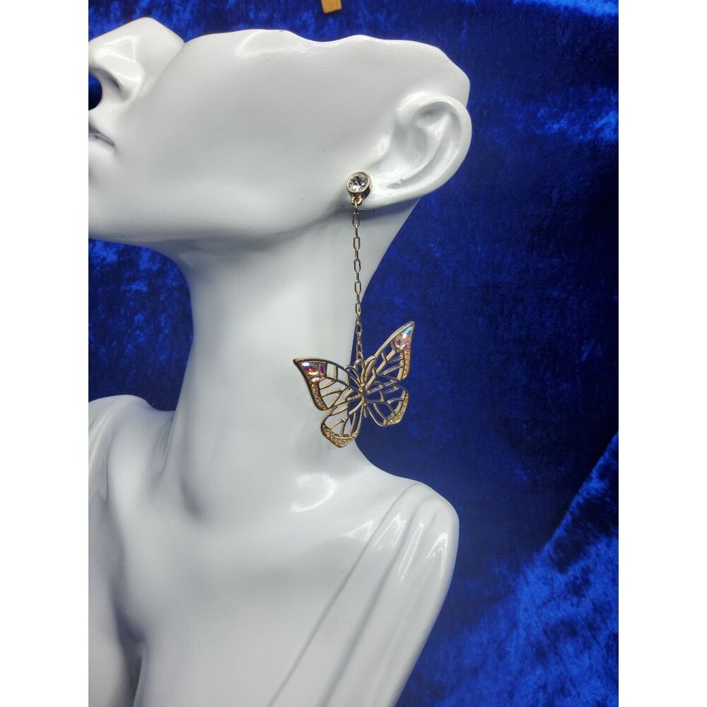 Vintage Goldtone Textured Double Heart Drop apost Earrings 2” long xv1.58" wide